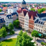Vue urbaine dynamique de la Belgique avec bâtiments élégants.