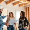 Maçon et client discutant sur un chantier de rénovation