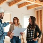 Maçon et client discutant sur un chantier de rénovation