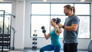 Man coaching a woman during a workout