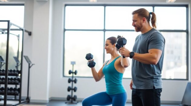 Man coaching a woman during a workout