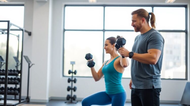 Man coaching a woman during a workout