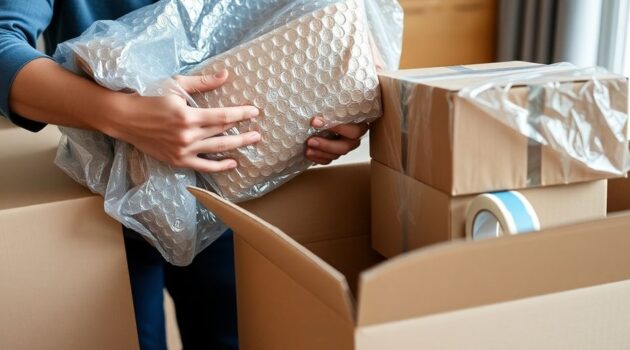 Personnes emballant des cartons pour un déménagement.