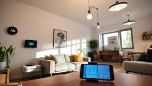 Belgian living room with smart home automation devices