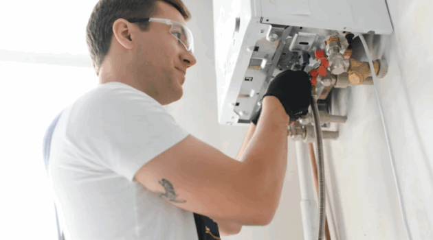 Outils de ramonage près d'une chaudière