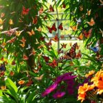 Papillons colorés dans un grand parc à papillons luxuriant.