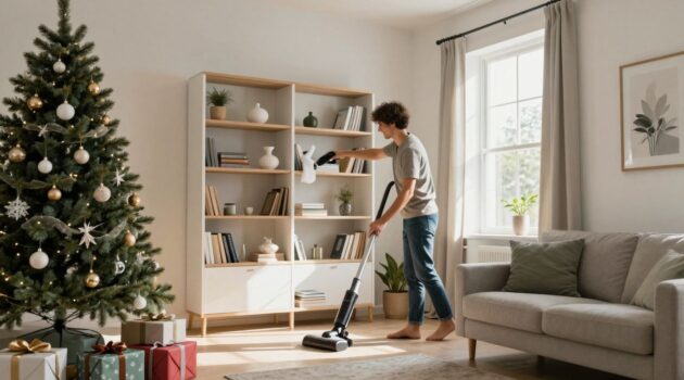 Ménage à domicile avant les fêtes de Noël.