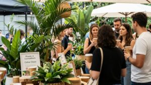 Événement écoresponsable en Belgique avec décorations naturelles.