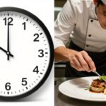 Horloge rapide face à un plat gastronomique soigné.
